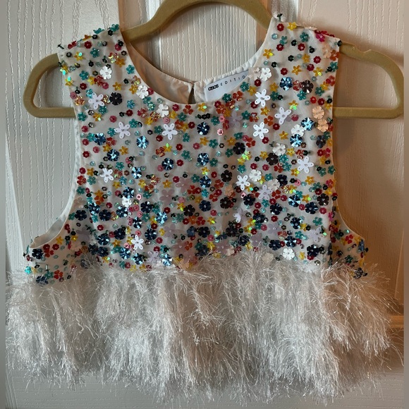 Asos Edition ditsy floral sequin crop top and matching skirt with feather trim - Picture 2 of 5